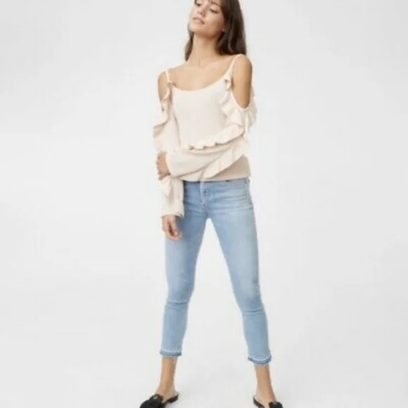Club Monaco Cold Shoulder Ruffled Sleeve Top. - Picture 2 of 9